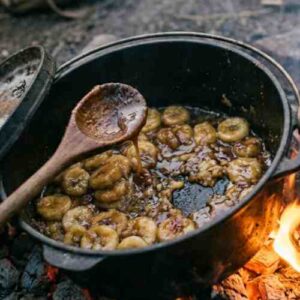 Campfire Caramelized Bananas in a Dutch Oven (Easy Campfire Banana Dessert)