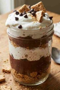 Frozen S’mores Parfait Recipe – Easy No Bake Frozen Dessert Cups with Chocolate, Marshmallow and Graham Crackers