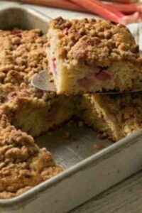 Bakery Style Rhubarb Coffee Cake with Crumb Topping