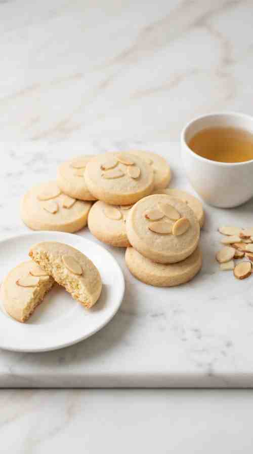 almond-shortbread-cookies-hero-shot-3-cookie-pile-with-broken-cookie-and-tea