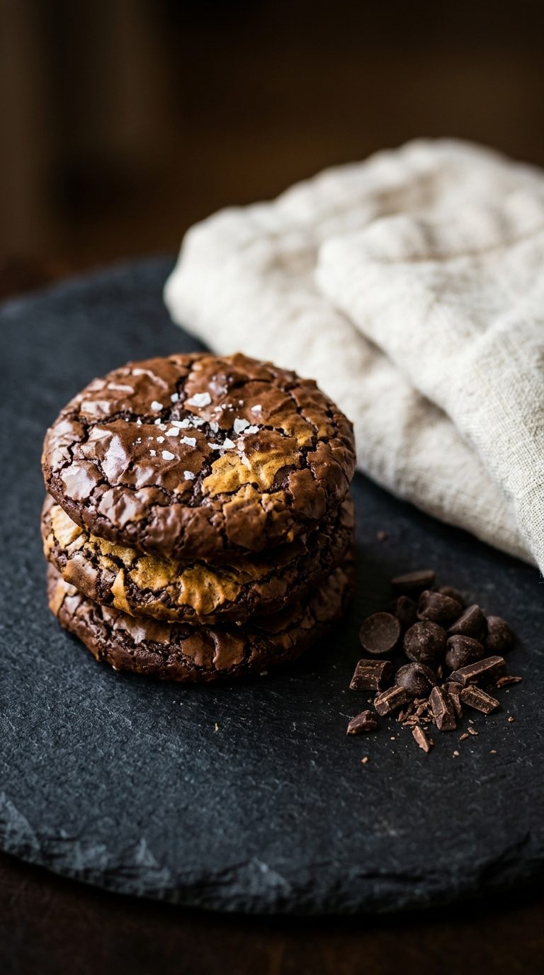 brownie-crinkle-cookies-hero-shot-1-stacked-cookies-on-dark-slate