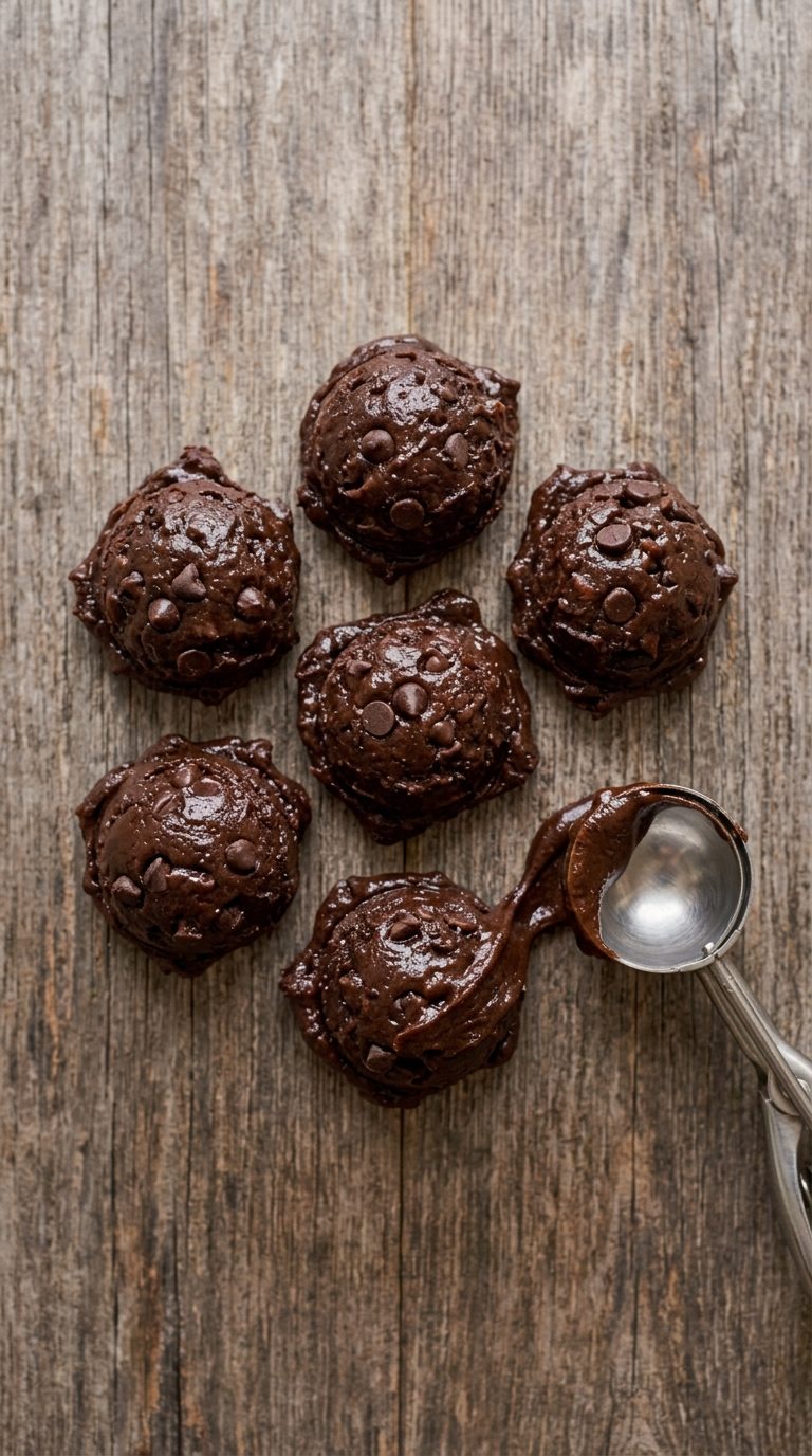 brownie-crinkle-cookies-process-step-5-scooping-dough-balls-on-wood-board