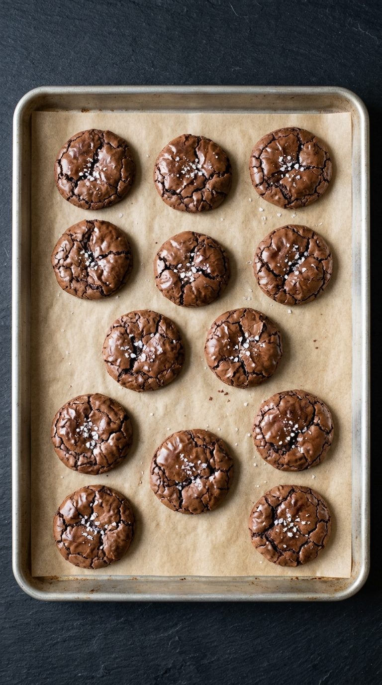 brownie-crinkle-cookies-process-step-6-unbaked-dough-balls-on-baking-sheet
