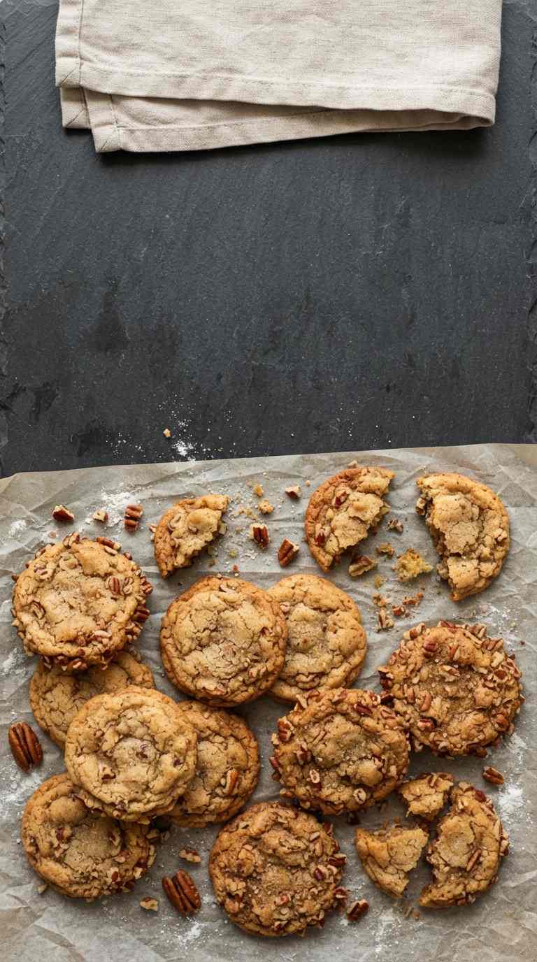 butter-pecan-cookies-overhead-shot-2-parchment-on-slate