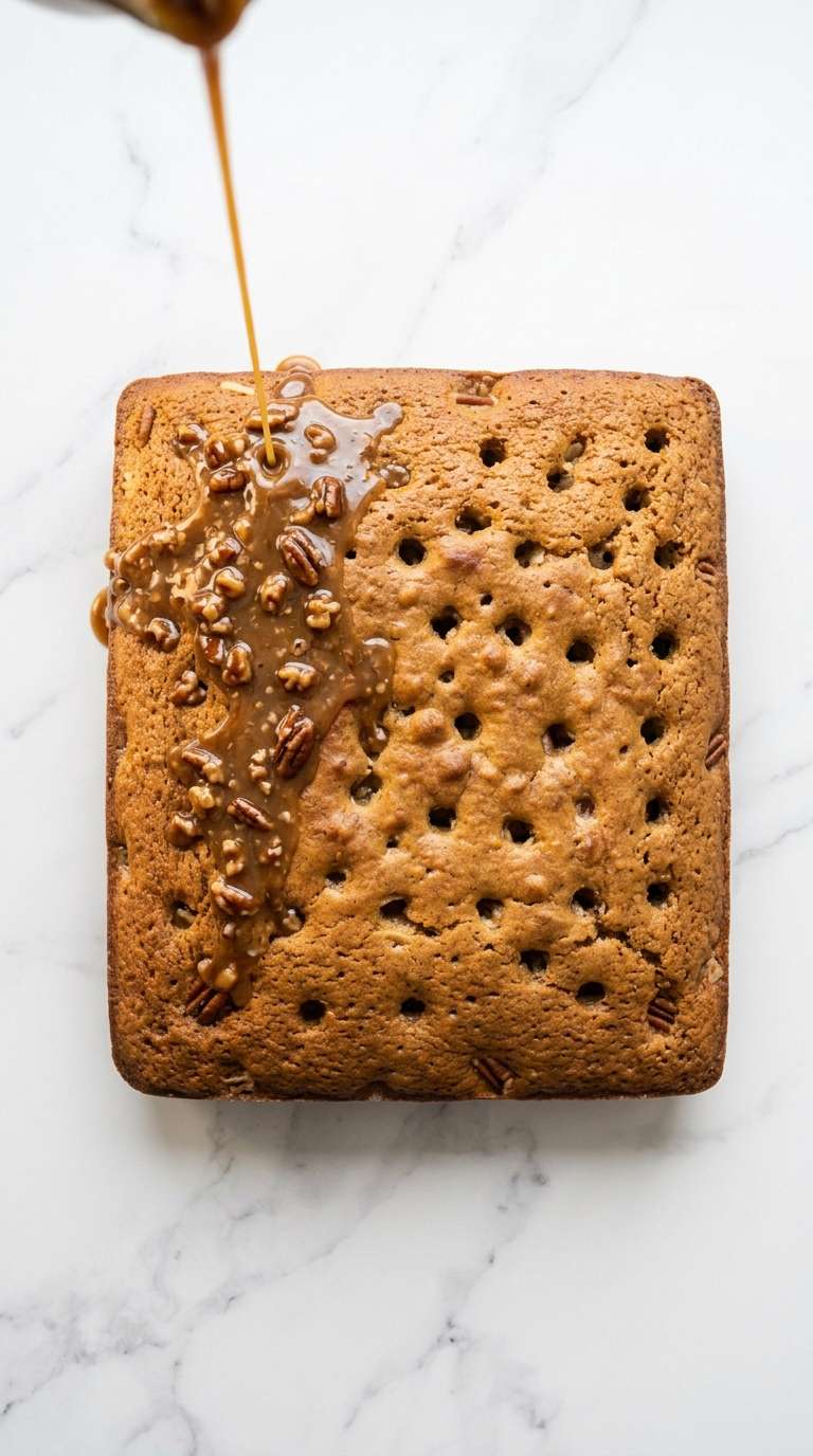 butter-pecan-praline-poke-cake-process-step-6-pouring-sauce