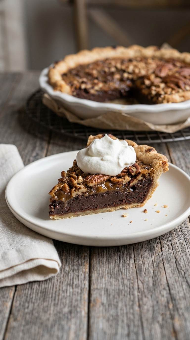 chocolate-pecan-pie-hero-shot-1-slice-on-wood