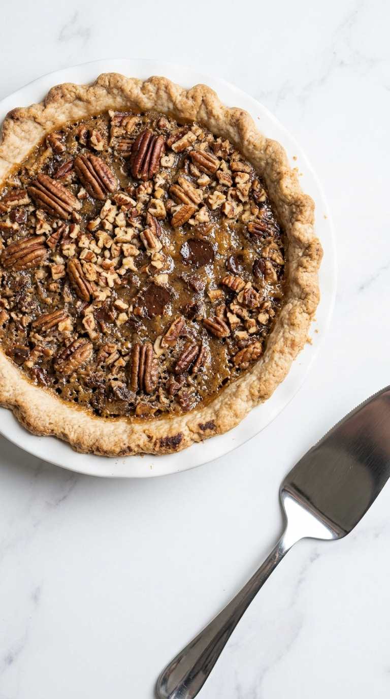 chocolate-pecan-pie-overhead-shot-1-whole-pie-on-marble