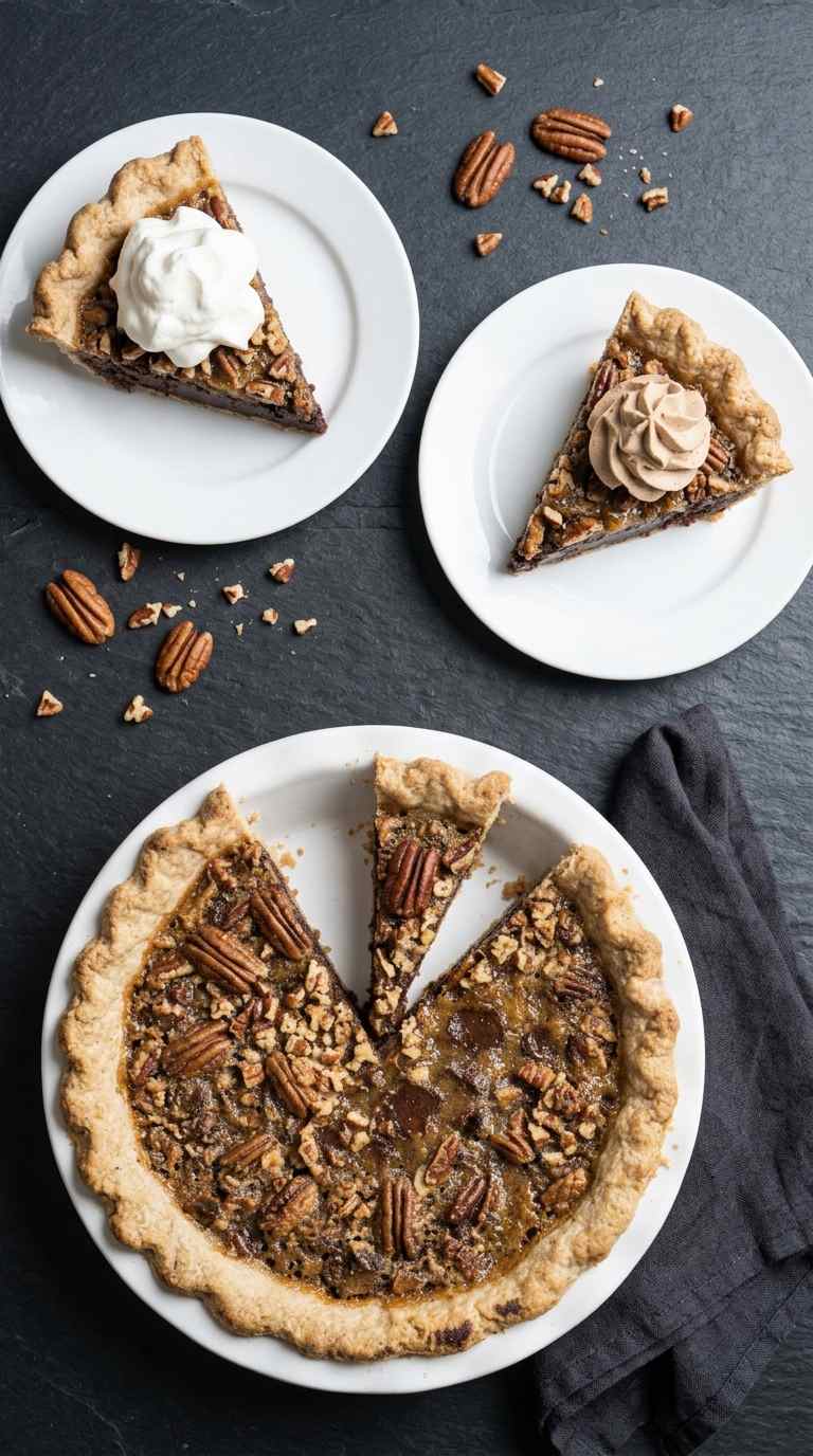 chocolate-pecan-pie-overhead-shot-2-slices-on-slate
