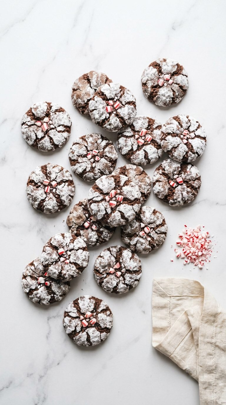 chocolate-peppermint-crinkle-cookies-overhead-shot-2-white-marble-peppermints