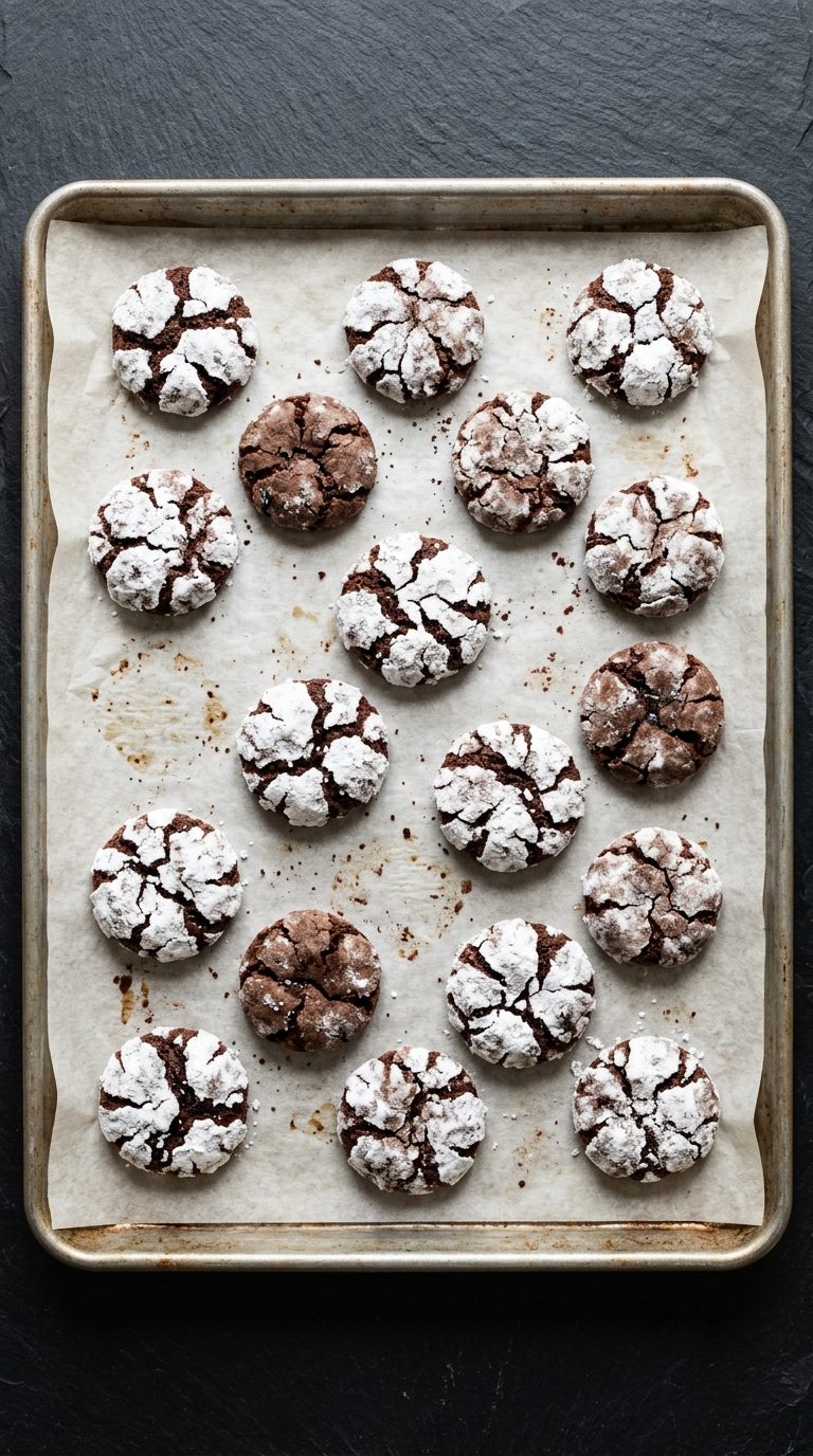 chocolate-peppermint-crinkle-cookies-process-step-6-baked-on-sheet