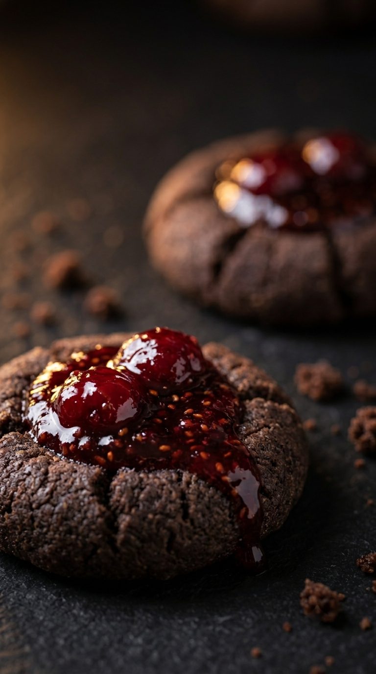 chocolate-thumbprint-cookies-macro-closeup