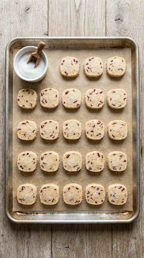 cranberry-orange-shortbread-cookies-sliced-dough-baking-sheet