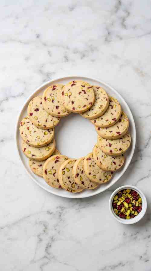 cranberry-pistachio-shortbread-cookies-overhead-plate