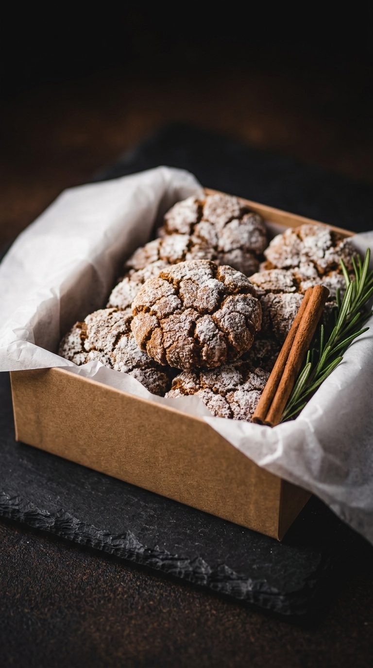 gingerbread-crinkle-cookies-gift-box-rosemary-sprig-kraft-box
