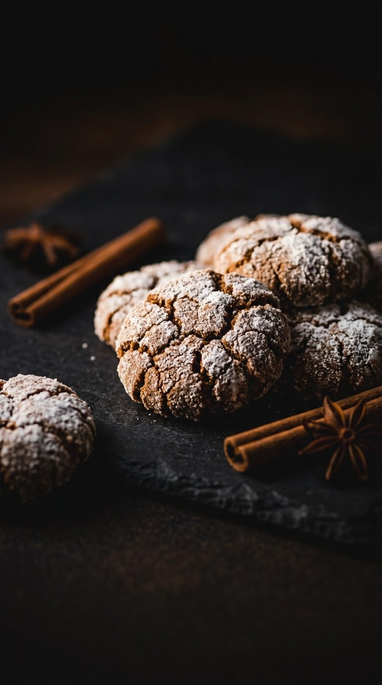 gingerbread-crinkle-cookies-hero-shot-4-dark-moody-cinnamon-sticks