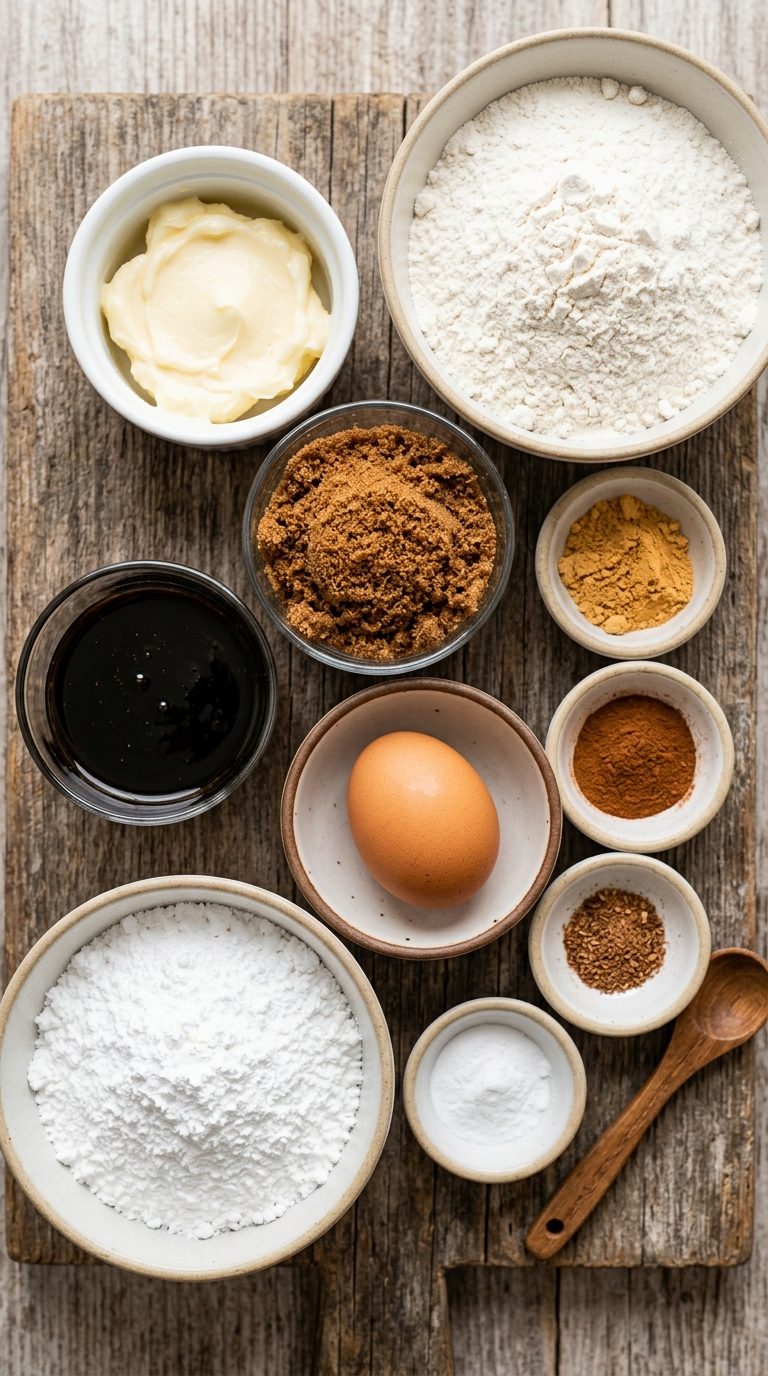 gingerbread-crinkle-cookies-ingredients-overhead-wood