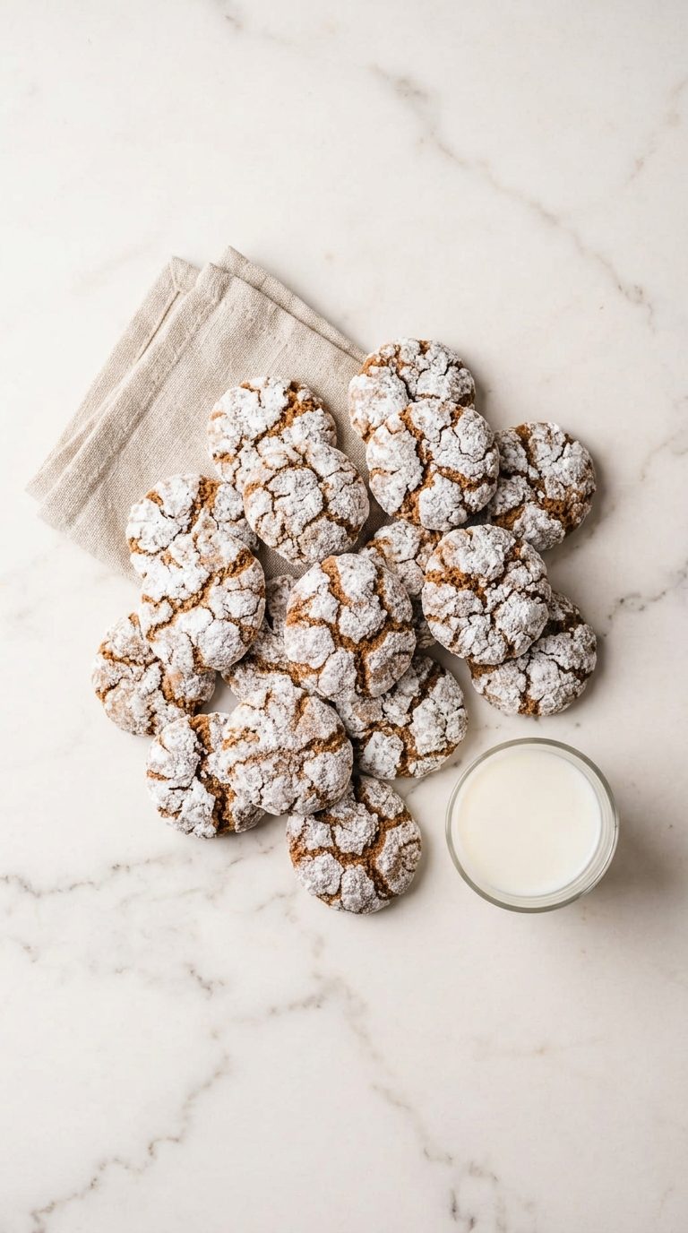 gingerbread-crinkle-cookies-overhead-shot-2-white-marble-with-milk