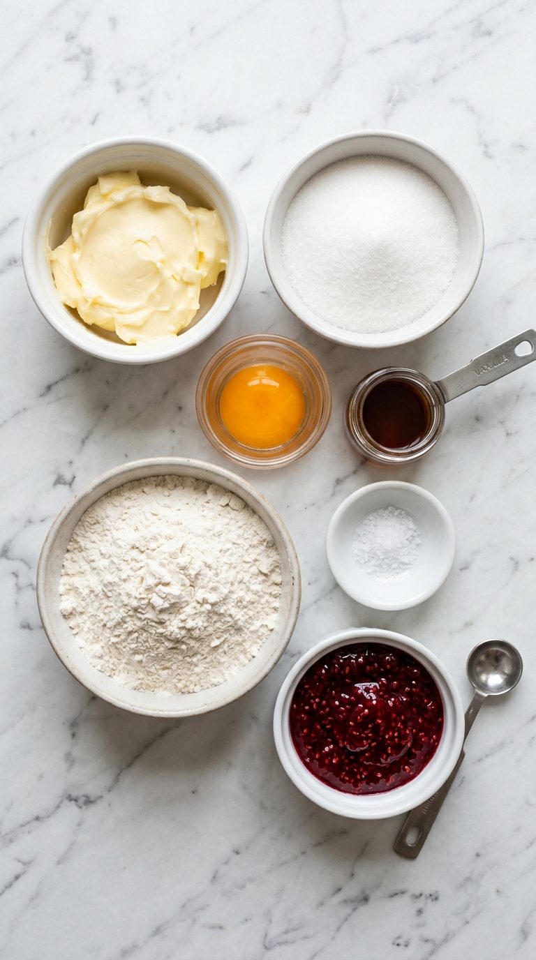 jam-thumbprint-cookies-ingredients-shot-on-marble