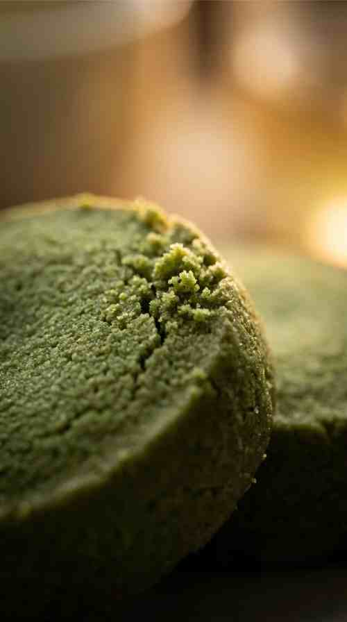matcha-shortbread-cookies-macro-close-up-crumbly-cookie-edge-with-fine-green-crumbs