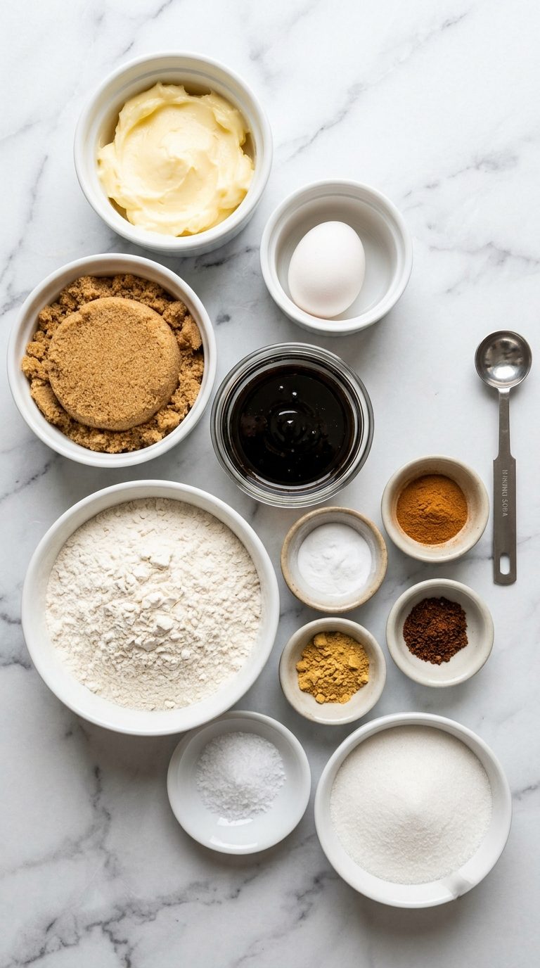 molasses-crinkle-cookies-ingredients-shot-raw-ingredients-on-marble