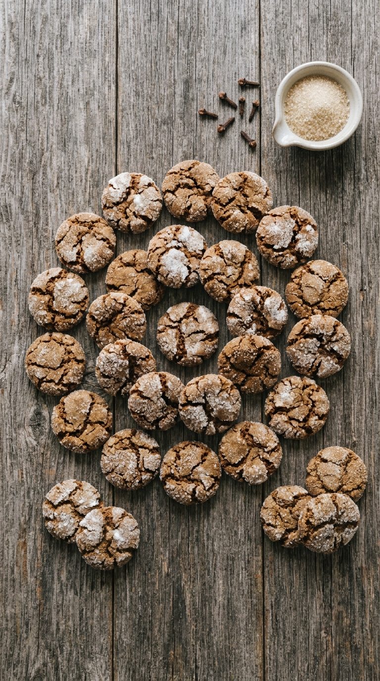 molasses-crinkle-cookies-overhead-shot-1-circular-arrangement-on-wood