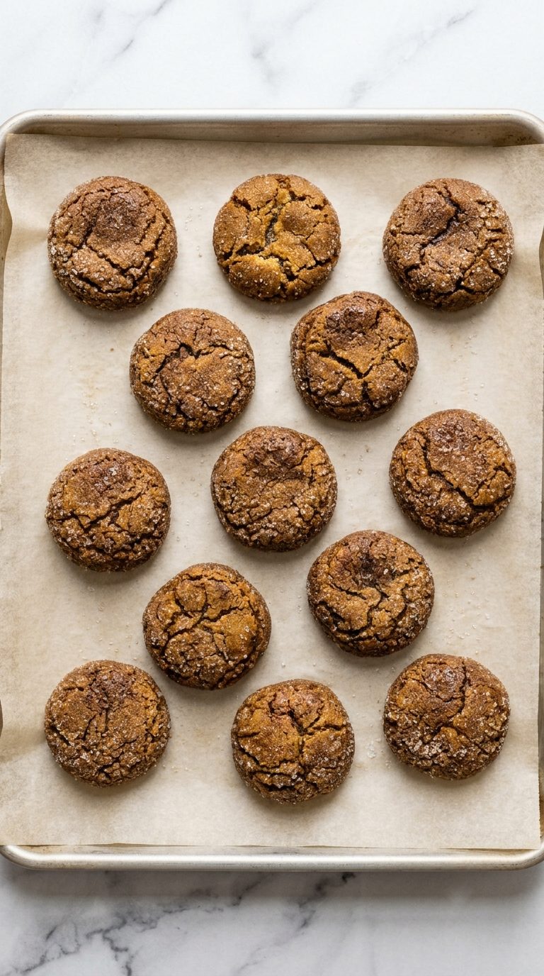 molasses-crinkle-cookies-process-step-6-baked-cookies-on-baking-sheet