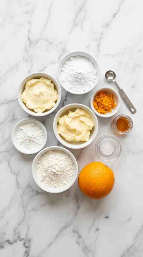 orange-shortbread-cookie-ingredients-shot-all-ingredients-on-white-marble