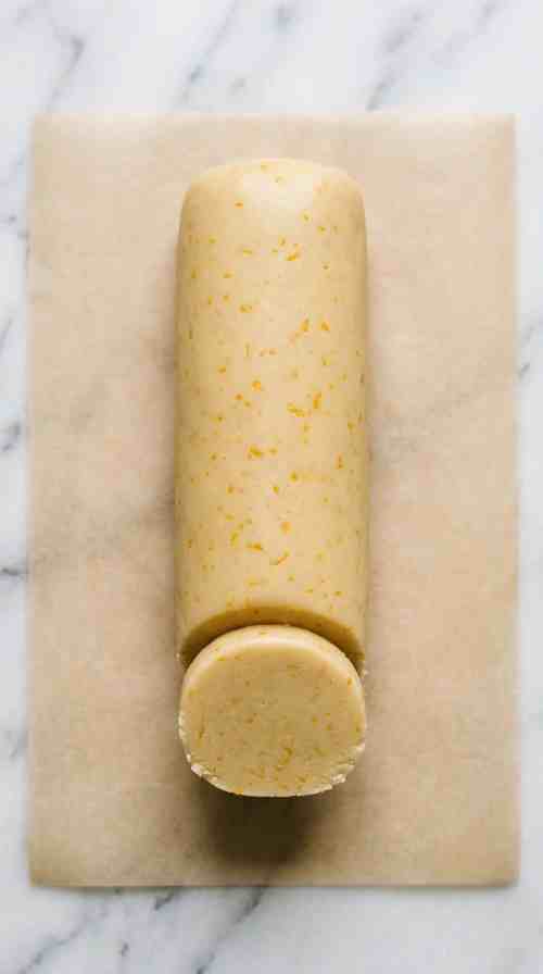orange-shortbread-cookie-process-step-4-shaping-dough-log-on-parchment