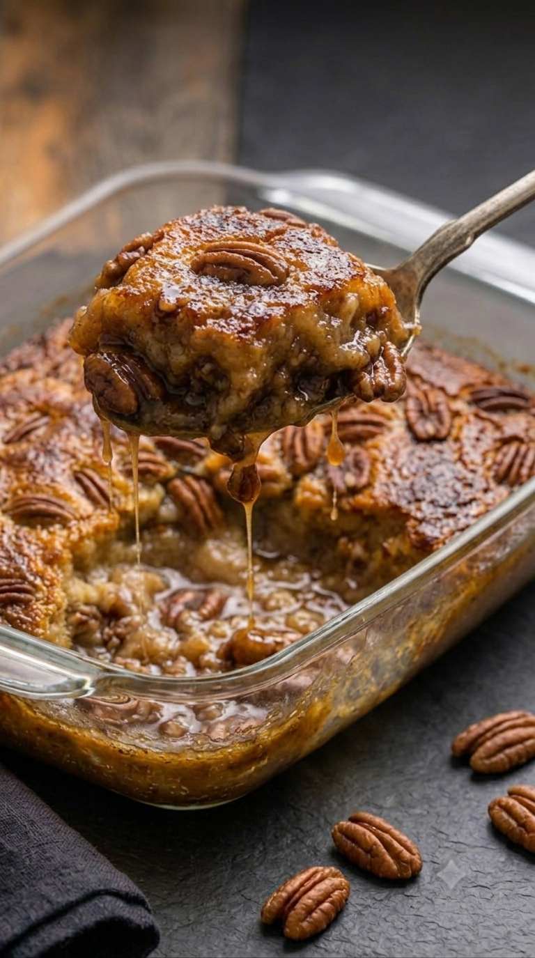 pecan-pie-cobbler-hero-shot-spoon-lift-from-pan