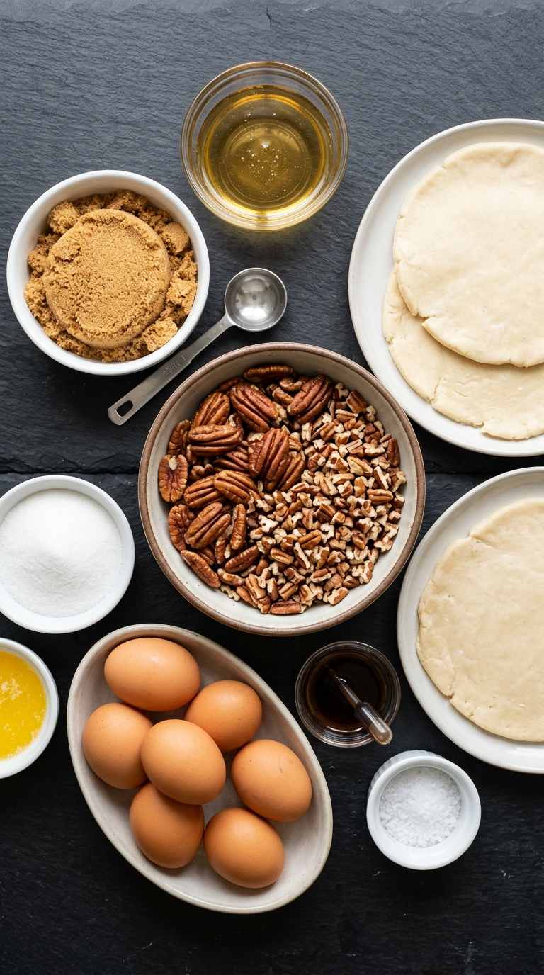 pecan-pie-cobbler-ingredients-shot-on-slate