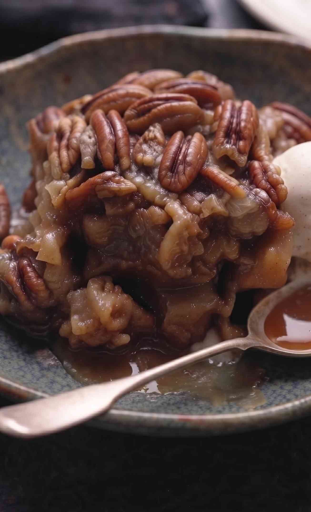 pecan-pie-cobbler-macro-bite-closeup