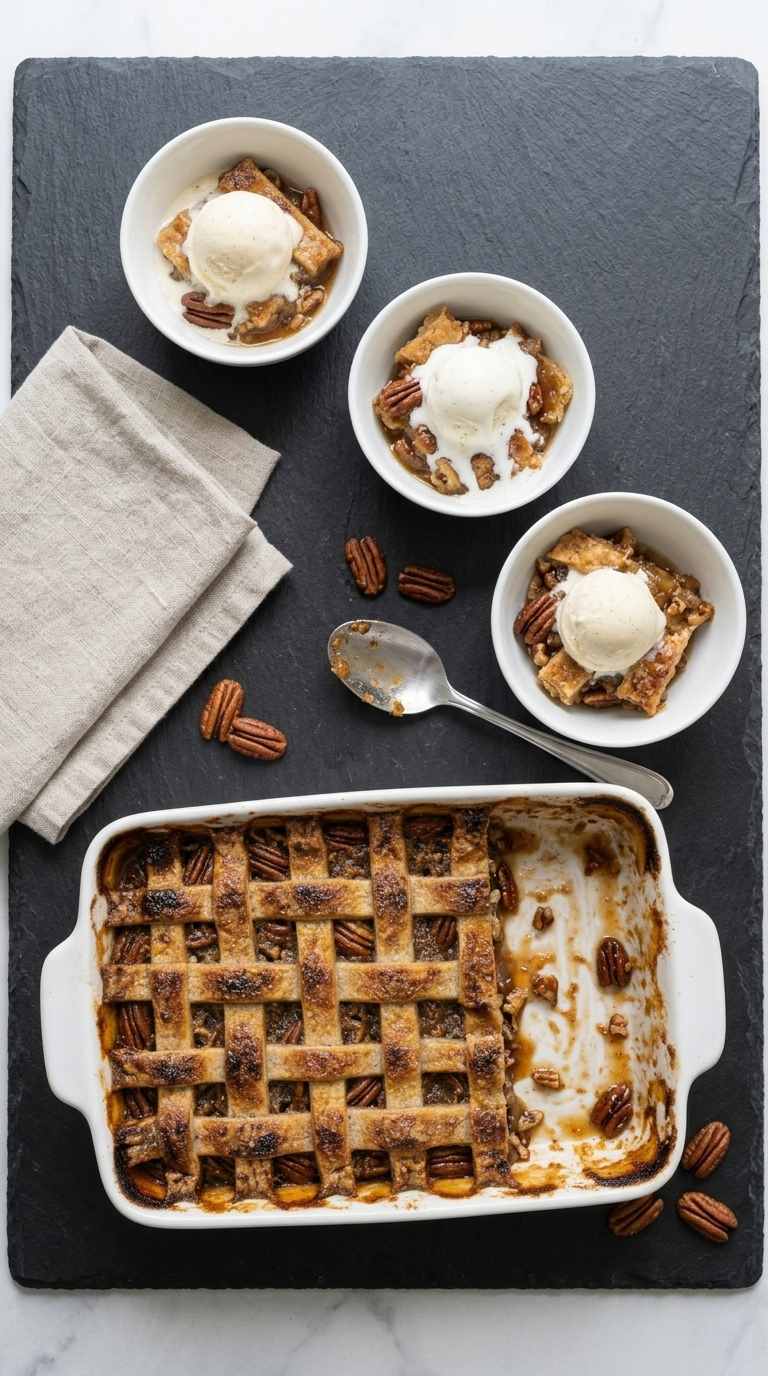 pecan-pie-cobbler-overhead-shot-2-bowls-on-slate