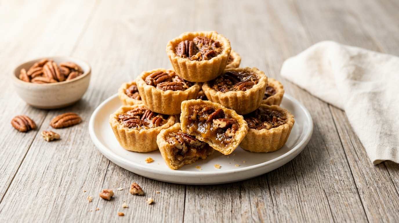 pecan-tassies-landscape-hero-plated-on-wood