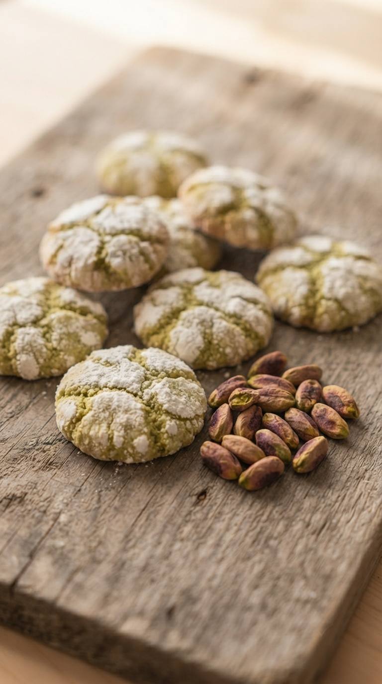 pistachio-crinkle-cookies-hero-shot-2-wood-board