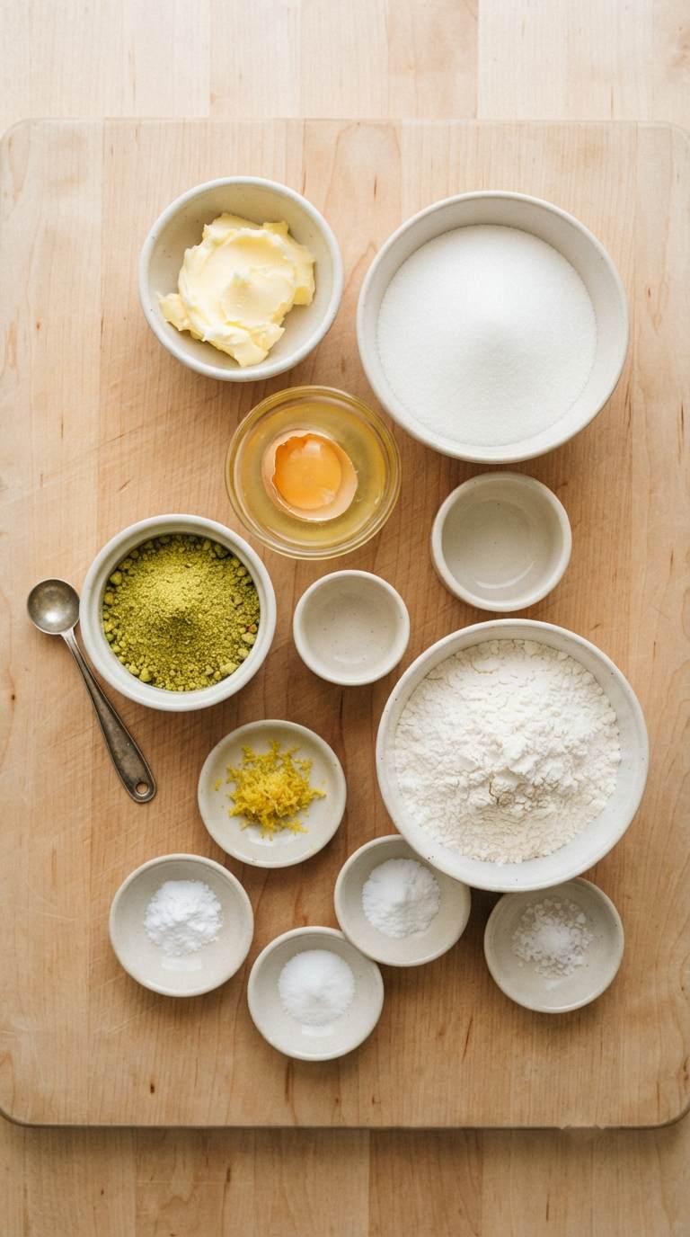 pistachio-crinkle-cookies-ingredients-shot-on-wood