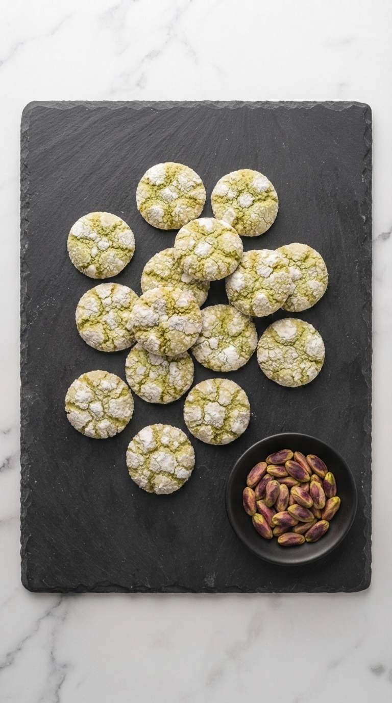 pistachio-crinkle-cookies-overhead-shot-2-dark-slate