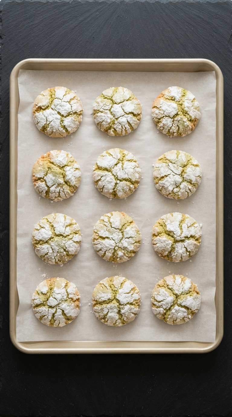 pistachio-crinkle-cookies-process-step-6-bake-dark-slate