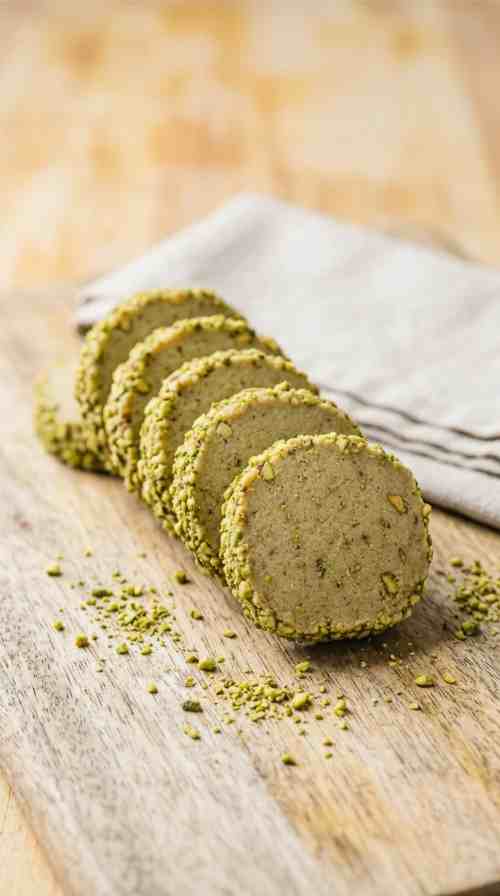 pistachio-shortbread-cookies-hero-shot-2-row-of-cookies-leaning-on-wood-board