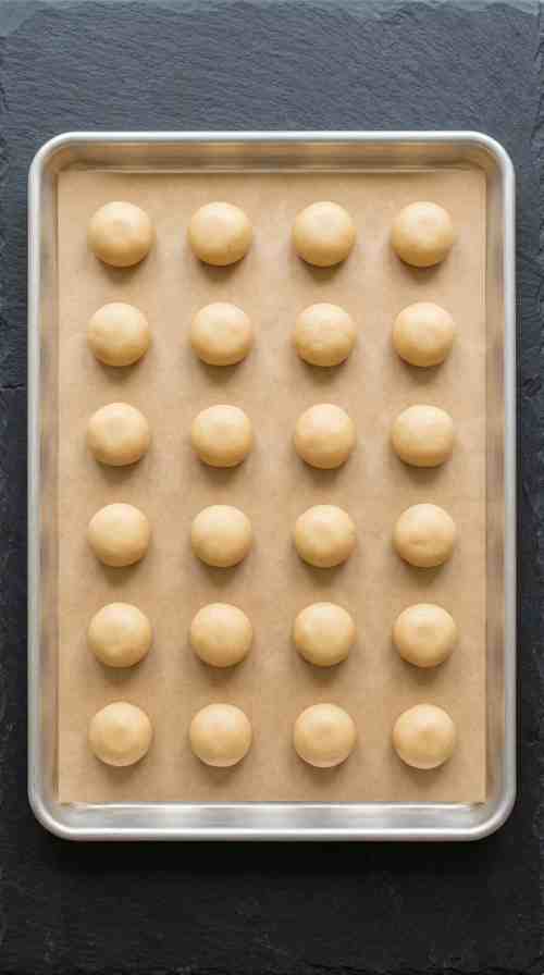 raspberry-shortbread-cookies-process-step-5-raw-dough-balls-on-parchment-lined-sheet