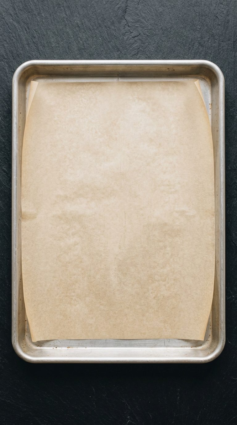 red-velvet-crinkle-cookies-process-step-1-parchment-lined-baking-sheet