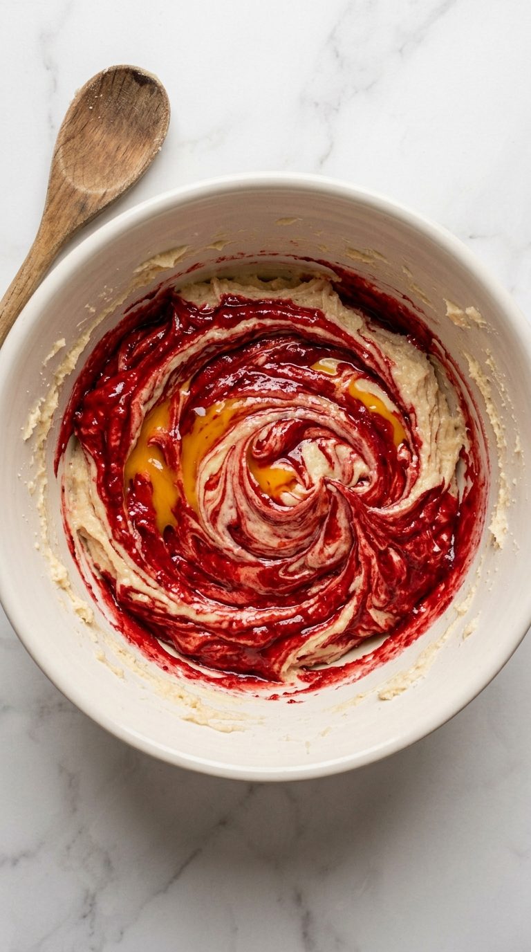 red-velvet-crinkle-cookies-process-step-3-eggs-and-red-color-mixed-in
