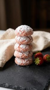 strawberry-crinkle-cookies-hero-shot-1-stacked-on-dark-slate