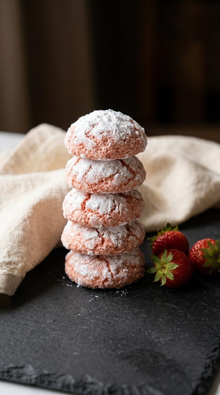 strawberry-crinkle-cookies-hero-shot-1-stacked-on-dark-slate