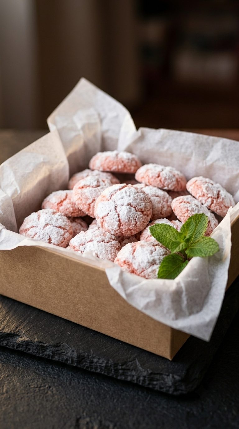 strawberry-crinkle-cookies-macro-close-up-cracked-sugar-top