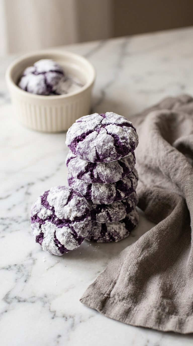 ube-crinkle-cookies-hero-shot-1-stack-on-white-marble