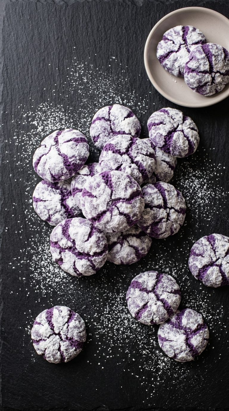 ube-crinkle-cookies-overhead-shot-2-scattered-on-dark-slate