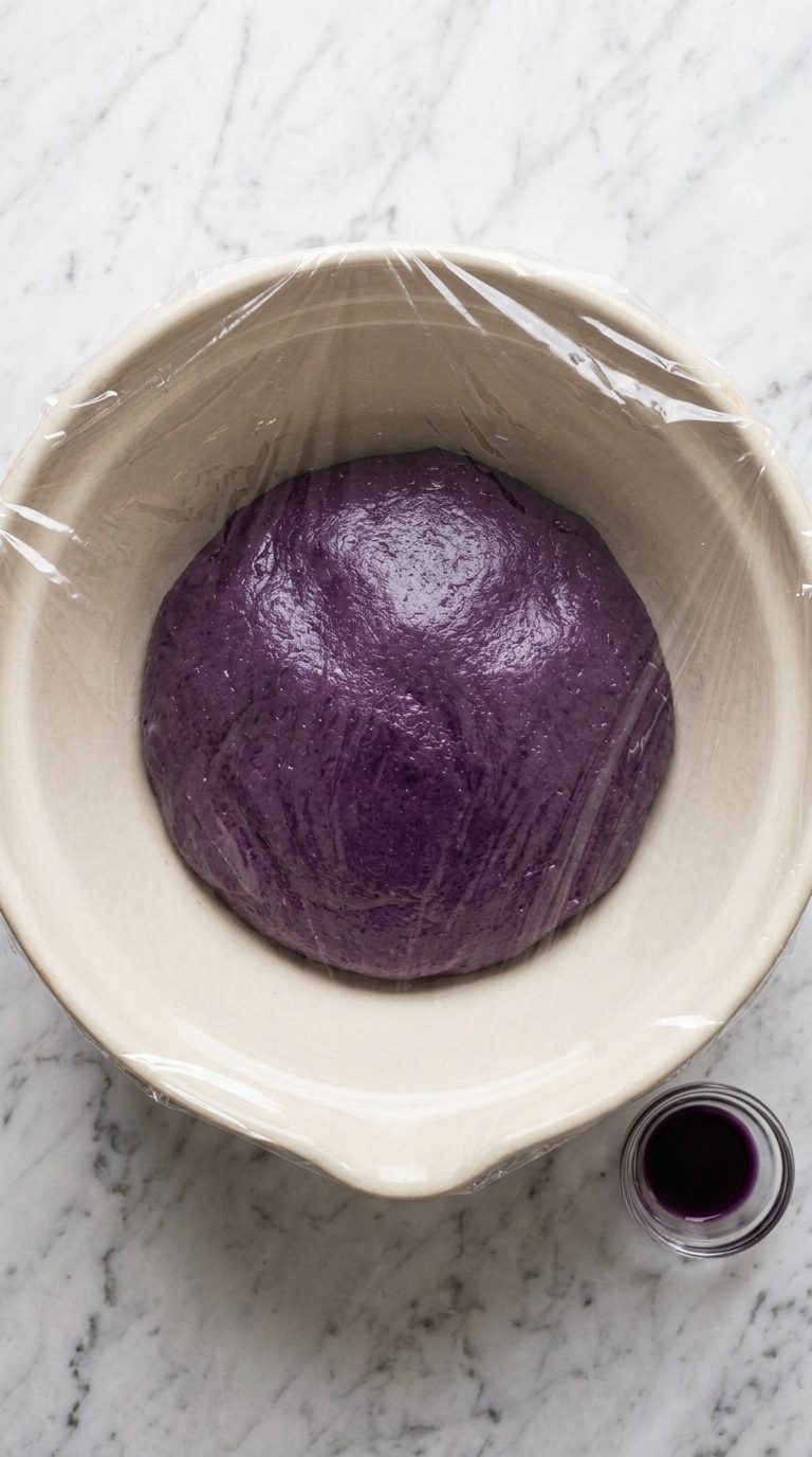 ube-crinkle-cookies-process-step-4-dough-covered-chilling-in-bowl