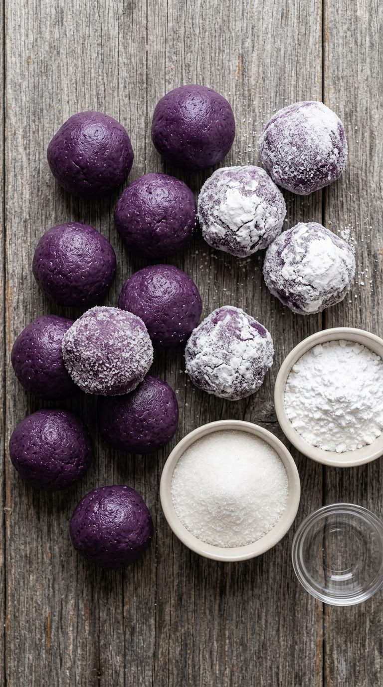 ube-crinkle-cookies-process-step-5-dough-balls-rolled-in-sugar
