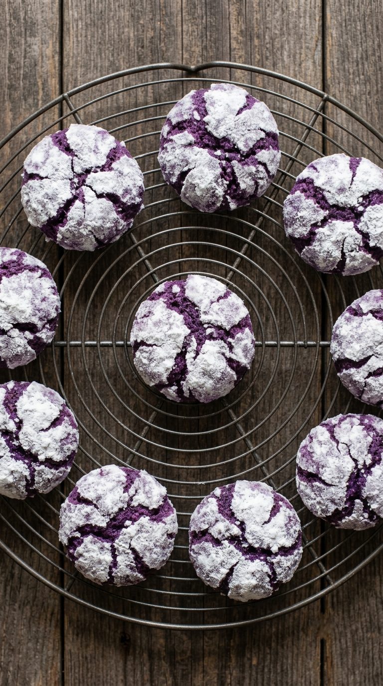 ube-crinkle-cookies-process-step-7-cooling-on-wire-rack